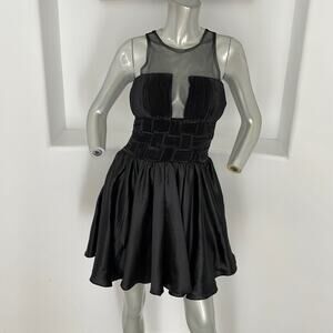 None The Richer Sheer Bodice Fit And Flare Pleated Dress Size S